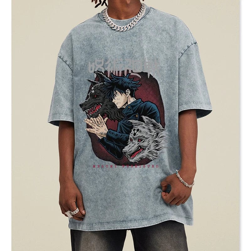 Megumi Fushiguro Jujutsu Kaisen Anime T-shirt Oversized Acid Washed Unisex Cotton Casual