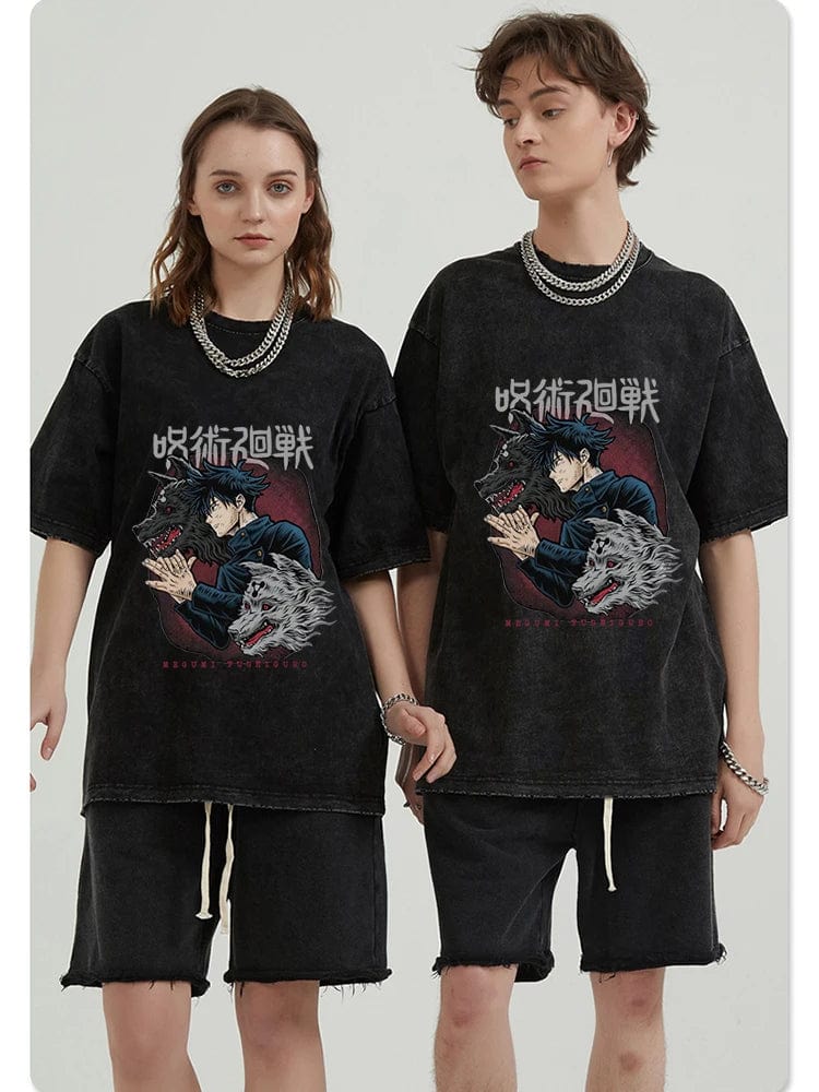 Megumi Fushiguro Jujutsu Kaisen Anime T-shirt Oversized Acid Washed Unisex Cotton Casual