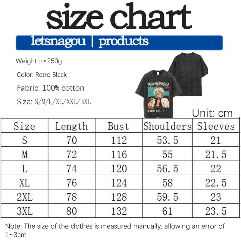 Demon Slayer Anime T-shirt Oversized Acid Washed Unisex Cotton Casual